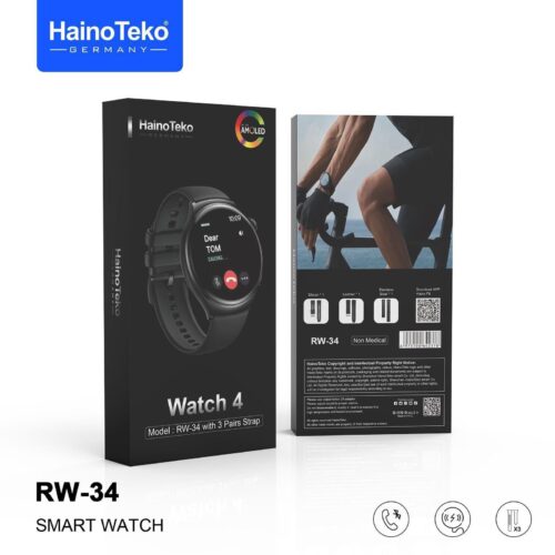 Haino Teko Germany RW-34 AMOLED Display Smart Watch with 3 Pair Strap For Men’s and Boys