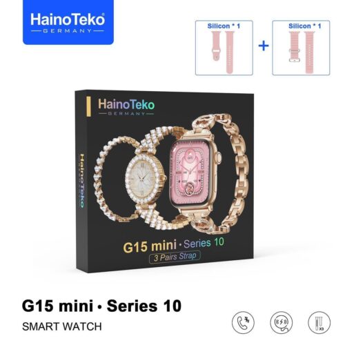 Haino Teko G15 Mini Smart Watch Series 10 Stylish Combo with Analog Watch and Bracelet With 3 Pair Straps and Charging Cable Designed for Women