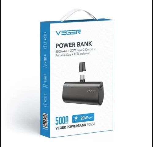 VEGER Power Bank 5000 mAh, 20 W PD Mini Portable Power Bank External Battery, Fast Charging Wireless Power