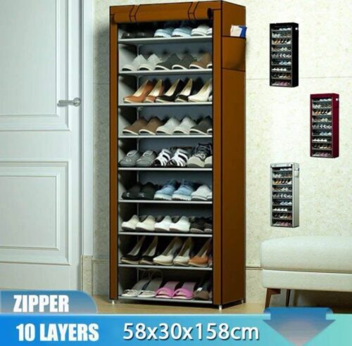 Shoe Rack Organizer Storage with Dustproof Cover - 10-Tier Free Standing Shoe Racks Cabinet for Close