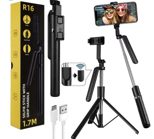 R16 Selfie Stick with Tripod Stand 360 Degree, Extendable upto 62 inch Long Selfie Stick with 6 Section Stable Base for Mobile/GoPro/Camera, Perfect for Vlogging, PhotoShoot & Virtual Meetings
