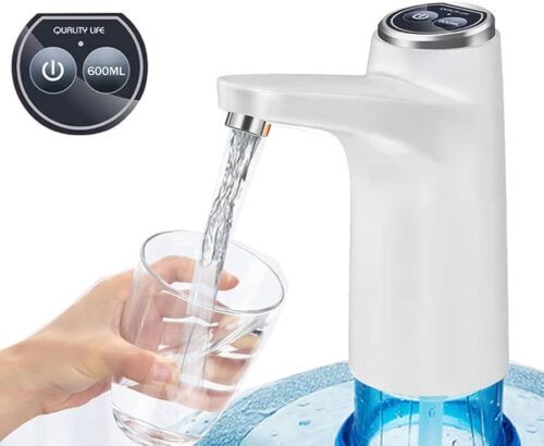 Water Dispenser Pump, Portable Water Pump for 5 Gallon Bottle with Automatic Off Button, USB Charging,Universal Fit (White)