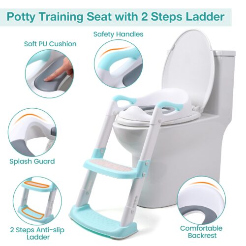 Ronipic Potty Training Toilet Seat with Anti-Slip Step Ladder, Toddler Toilet Seat Potty Training Toilet for Kids, Toddler Potty Seat for Toilet, Baby Toilet Potty Chair for Boys Girls