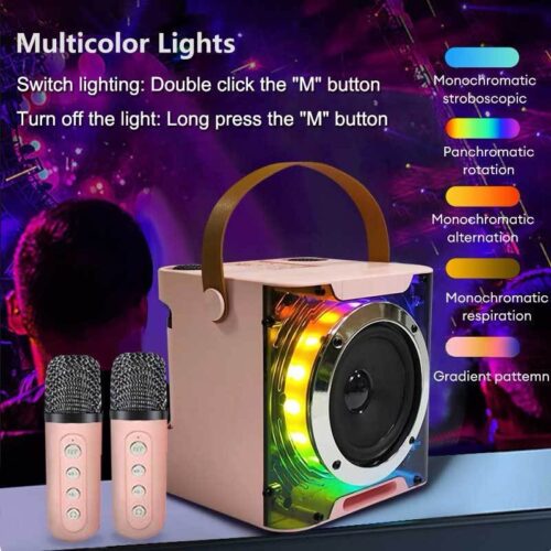 M23 PLUS RGB Karaoke Bluetooth Speaker – Portable Wireless Speaker with Colorful LED Lights, Dual Wireless Microphones, High-Quality Sound, Echo Control, for Parties, Karaoke, and Outdoor Fun