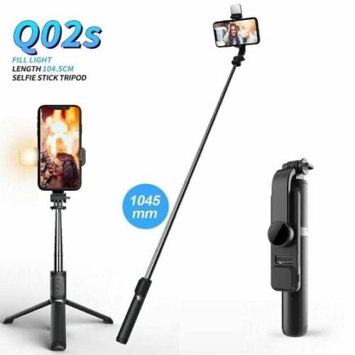 Mobile World Q02S Wireless BT Selfie Stick Foldable Mini Tripod with Fill Light Shutter Remote Control for iOS Android
