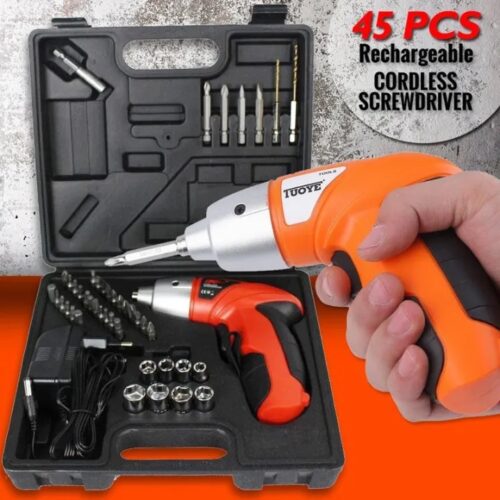 45Pcs TUOYE Full Tool Kit  with Electric Screwdriver, 4.2V Cordless Drill with USB Charging Lithium Rechargeable Battery Includes