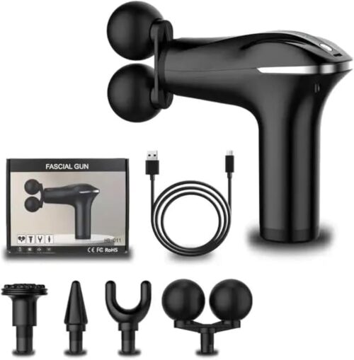 Mini Massage Gun, Muscle Gun Massager With Double Head Deep Tissue Professional Muscle Percussion Massage Gun for Shoulder Leg Back Body Pain Relief (Black)