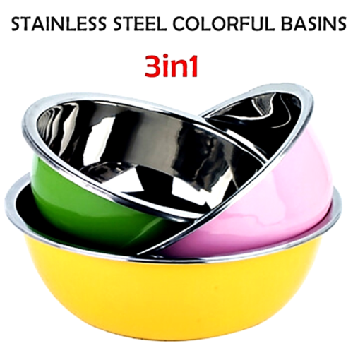 3 Pcs Stainless Steel with Plastic Coated Euro Serve Bowl