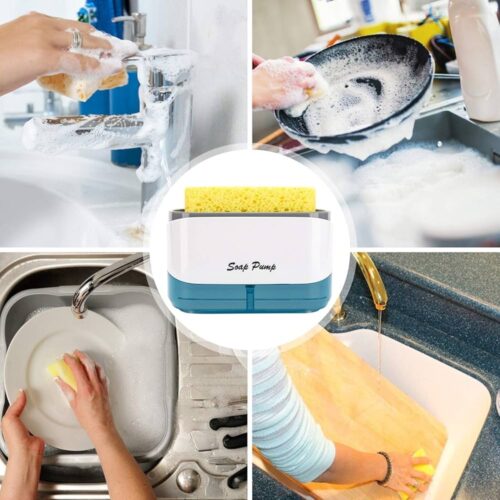 Soap Pump Dispenser and Sponge Holder, 12 Ounces / 350ml Dish Soap Dispenser for Kitchen, White Dc