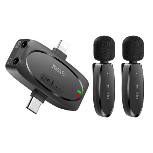 YESIDO KR15 Dual Low-latency Wireless Lavalier Microphone with 3 in 1 Receiver for Video Recording, Interviews, YouTube, Vlogging and Noise Reduction