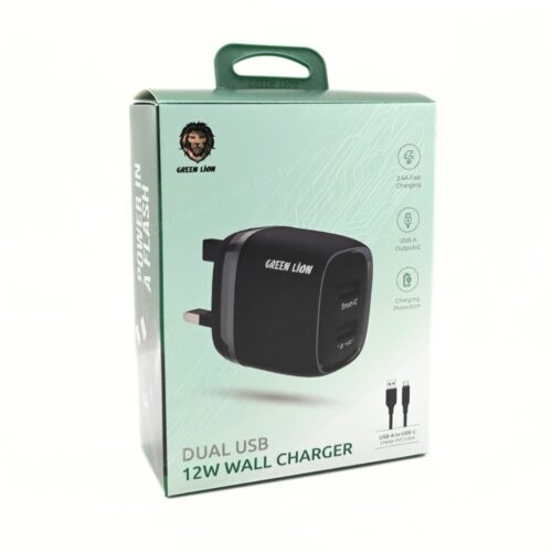 Green Lion Dual USB 12W Wall Charger With USB-A To USB-C Cable 1M EU - Black