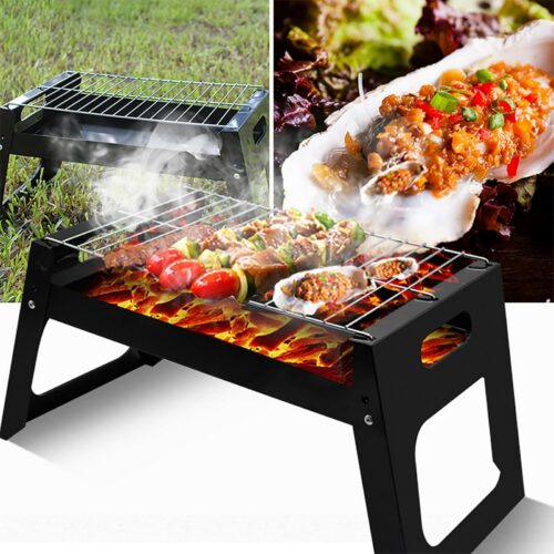 Foldable Charcoal Grill, Bbq Grill Portable Lightweight Smoker Grill, Barbecue Desk Tabletop Outdoor Stainless Steel Smoker Bbq for Outdoor Cooking Camping Picnics Beach(Black)ut