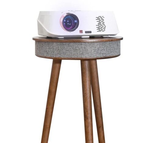 AWD Modern Smart Table with Built in 360° Bluetooth Speaker & Wireless QI Charger with Modern LED sensor light, 60H x 39W cm corner coffee table. (Brown) Ds