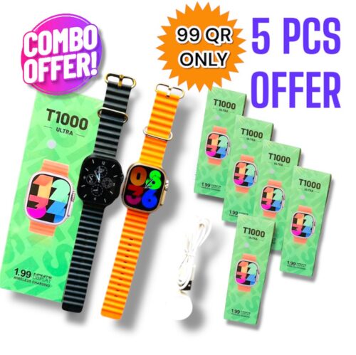 T1000 Ultra Smartwatch 1.99 Inch 5 PCS COMBO OFFER Infinite Display – Black
