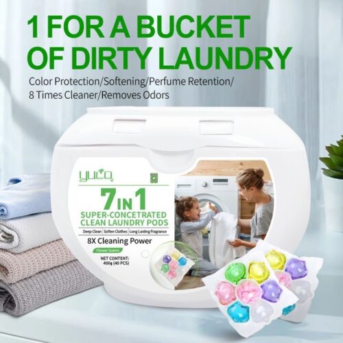 40pcs/Pack 5-In-1 Flower-Scented Laundry Capsule, With Lasting Fragrance; Removes Dirt, Bacteria And Mites From Clothes