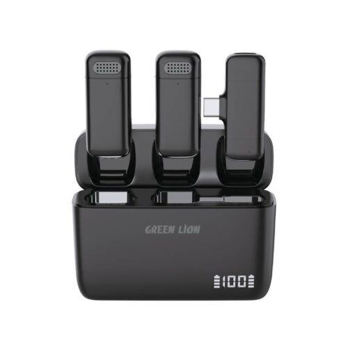 Green Lion Duo Cast Wireless Type-C Microphone with 7 Hours Working Time, Long Distance Transmission, Automatic Pairing, Plug & Play, Lightweight & Compact - Black