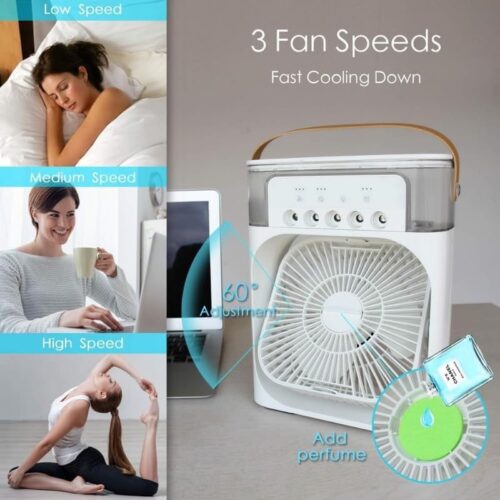 Portable Air Conditioner Cooler, Mini Evaporative Cooler with 7 Colors LED Light, 1/2/3 H Timer, 3 Wind Speeds and 3 Spray Modes_Multicolor Ml