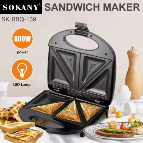 Electric Sandwich Maker Toaster with Nonstick Plates Makes Omelets and Grilled Cheese, Easy to Store, Black lc