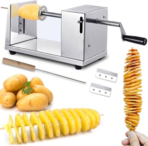 Potato Spiral Cutter, Manual Stainless Steel Potatoes Twister Curly Fry Cutter for Potatoes Carrots Cucumbers lc