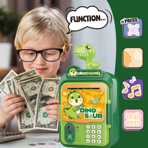 2025 Dinosaur ATM Bank Toy for Children,Kids Coin and Paper Money Bank Plastic Electric Piggy Money Bank with Finger Print LockLc