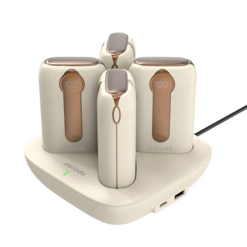 Porodo 4 in 1 Station 10000mAh Power Bank, Lithium Ion, Fast Charging, portable, battery powered, 2 Hours Charge Time, 3-Pin UK Plug - Gold Ro