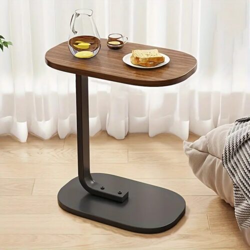 Cozy Appeal| Elegant Walnut Wood C-Shaped Side Table - Modern Durable Construction with Sturdy Black Metal Frame - Compact Design Ideal for RVs and Homes, Easy to Carry, Bedroom Side Table|Modern Side Table|Wood Metal Mix, Room Decor RV Tables dc