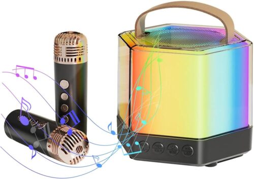 Wireless Karaoke Machine, Portable Karaoke Machine | Microphone and Speaker Set, Wireless Speaker Microphone Set with RGB Lighting, 2 Wireless Mics for Camping, Outdoors ut
