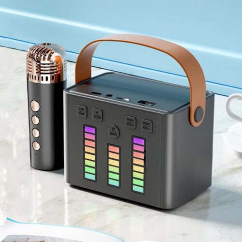Pompotops Portable Bluetooth Speakers TWS,New Bluetooth Karaoke Sound System with Microphone,Bluetooth Speaker LED Pickup Light,Multiple Light Transformations,with A Microphone,Outdoor Speaker ut