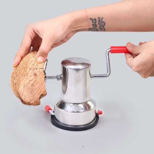 Stainless Steel Coconut Scraper for Kitchen, Vacuum Base, Rotatable Handle, Manual Operation, Silver dic