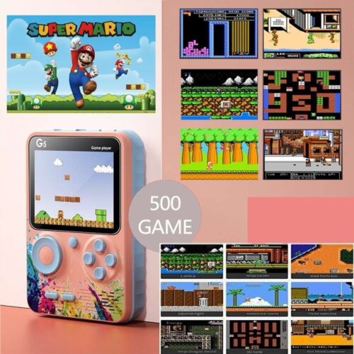 G5 Handheld Portable Video Game, 500 Built-in Classic Games Including Mario and Contra, Rechargeable Battery, Backlit Screen, Perfect Gift for Kids and Adults, Ideal Toy for All Ages