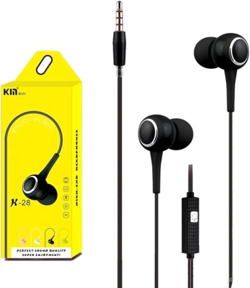 Kim K28 Black Wired in-Earphone Stereophonic Sound With Mic, Built-in Microphone, Bass, 3.5mm Jack, Suitable For All Mobile Phones, Android & Mac Mobiles, Ear Phone, Music