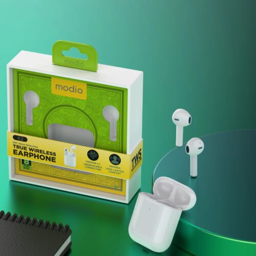Modio K2 Wireless Earbuds Noice Cancellation Bluetooth Headphone (White)