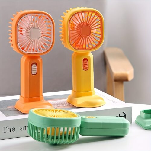 Usb Rechargeable Fan,Handheld Fan with Phone Holder Stable Base Push Button Hands Free Large Fan Mini Fan for Stylish Kids Girls Women Men Indoor Outdoor Travelling Orange Square Square ml