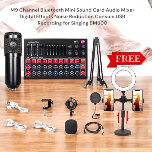 M9 Channel Bluetooth Mini Sound Card Audio Mixer Digital Effects Noise Reduction Console USB Recording for Singing BM800