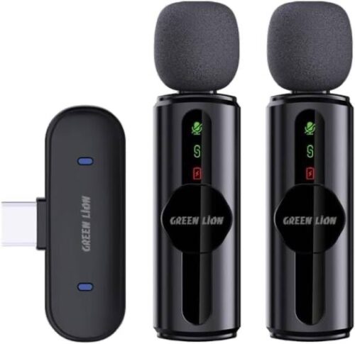 Green Lion GM-76X Dual Microphone 3-In-1, 20M Transmission Range, 5H Battery Life, 65mAh Mic Battery, Reverb Mode, HD Sound Quality, Ultra Low Latency, Lightning Head/USB-C/USB-A Supported - Black