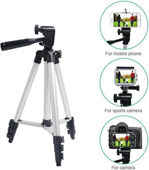 TRIPOD-3110 Portable Camera Tripod with Three-Dimensional Head &Quick Release Plate for All Cameras & Mobile, Best for Making Videos'- Silver, Black