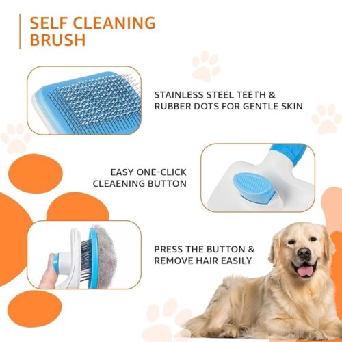Pet Hair Removal Comb，Cat Brush with Release Button,Self Cleaning Slicker Brush - Skin Friendly Deshedding Grooming Tool for Dogs & Cats, Suitable for Shedding & Haired Pets,Remove loose hair, White