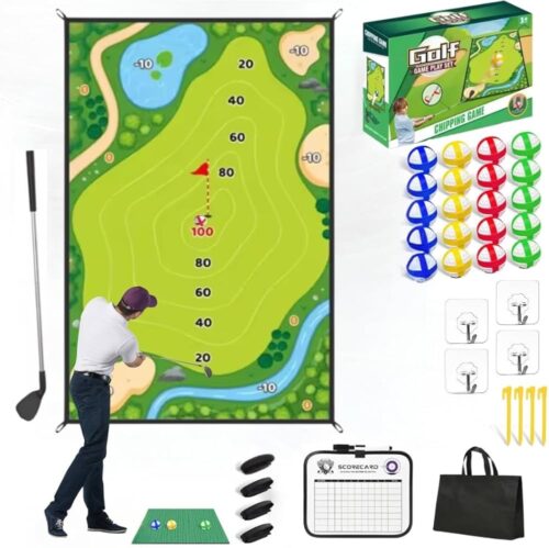 Golf Chipping Game Mat, Sticky Golf Game with Golf Club, Sticky Golf Mat Game, Backyard Golf Game, Golf Hitting Training Mat practice, Golf Games for Adults Outdoor, Home
