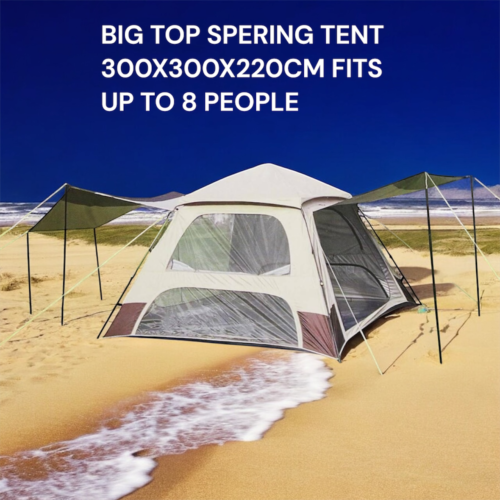 Big Top Spring Tent 300x300x220CM Fits Up to 8 People Perfect for Outdoor Adventures Festivals and Family Camping Simple Assembly and Strong Design